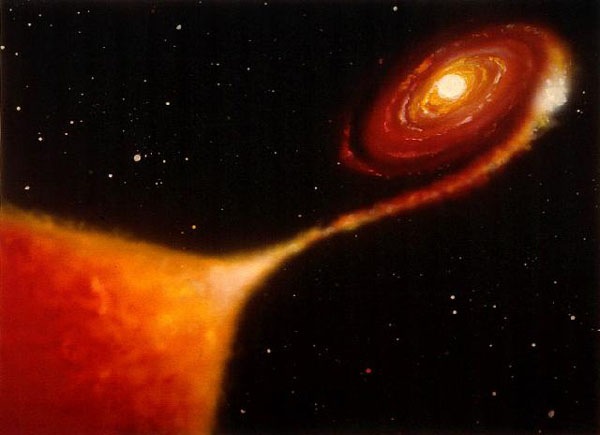 Kataklismik (patlayan) değişken yıldız sisteminin hayali çizimi.