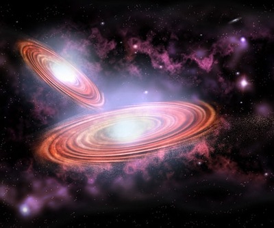 İkili karadelik sisteminin hayali bir çizimi 